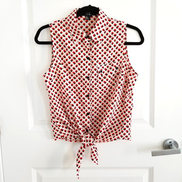 Forever21 polka dot sleeveless knotted top S/P - Picture 1 of 10